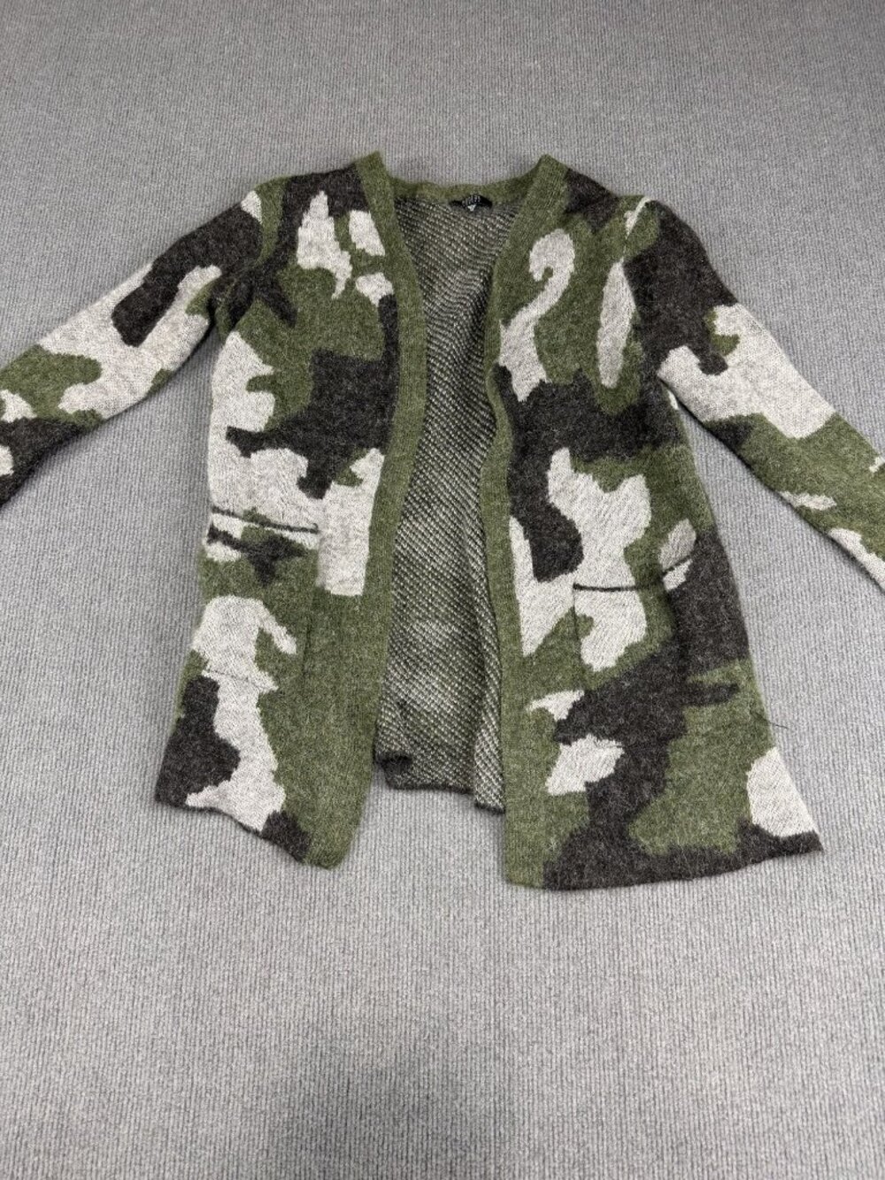 Modern Canvas Womens Camo Green/Gray Open Front Cardigan M